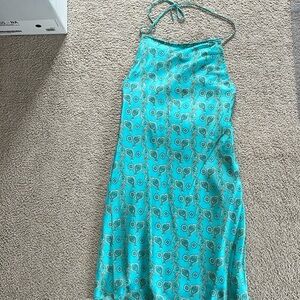 Blue/green slip dress.